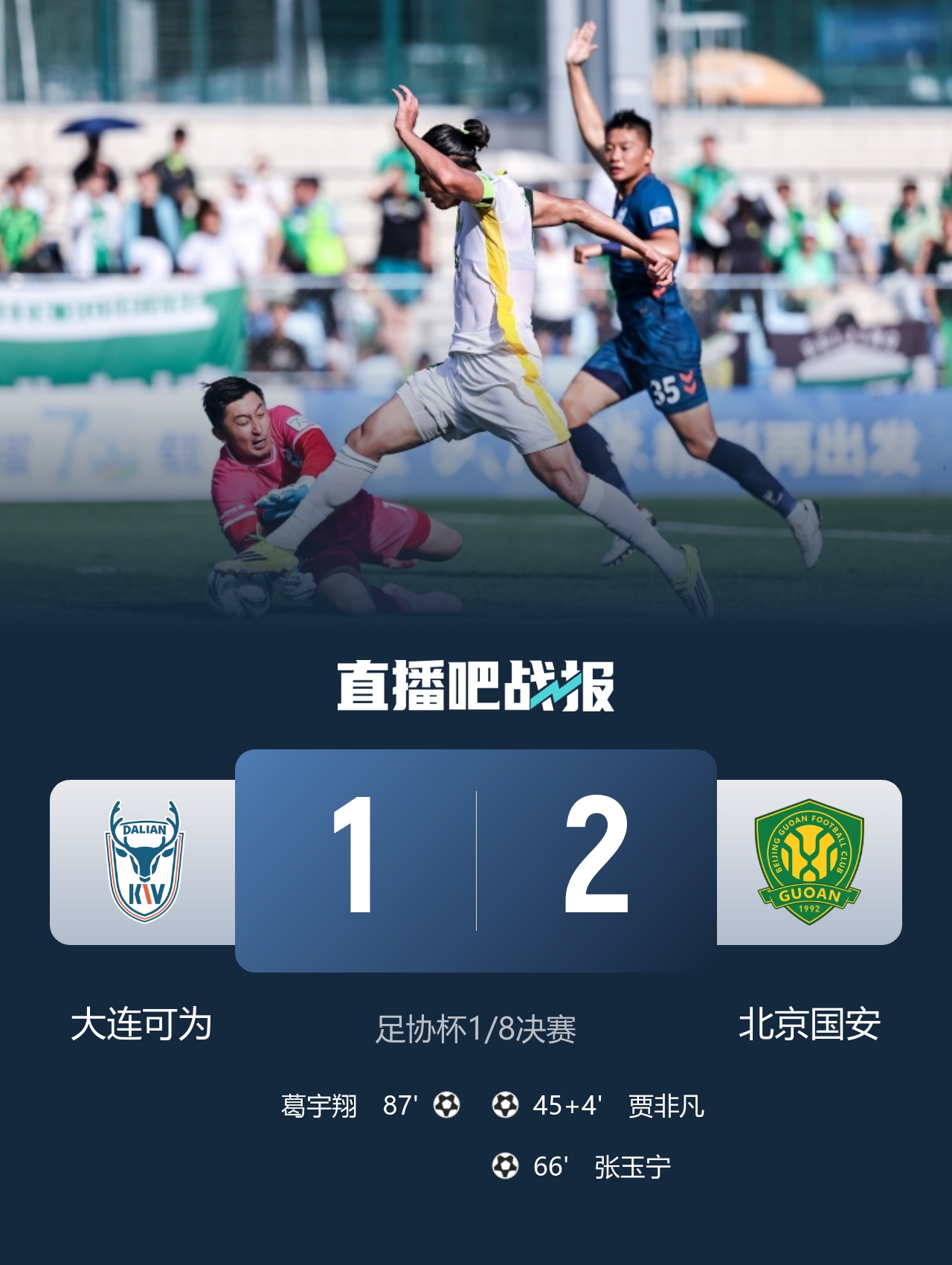 国安2-1大连可为晋级足协杯八强 VAR四次介入改判